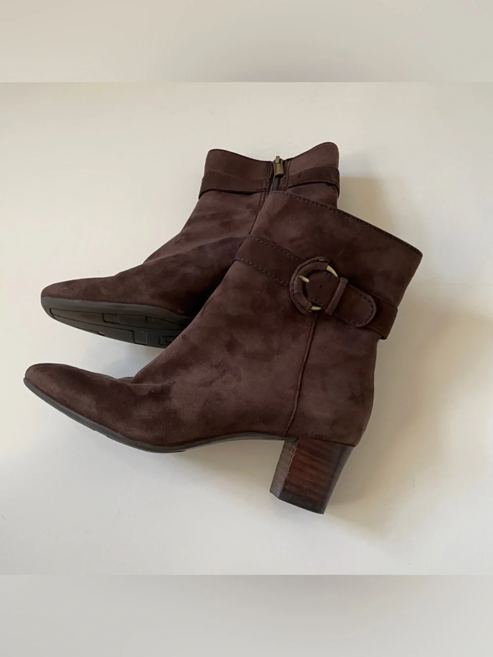 Bandolino Brown Suede Heeled Boots, Size 6 Leather Upper with Gold Accents - Picture 3 of 10